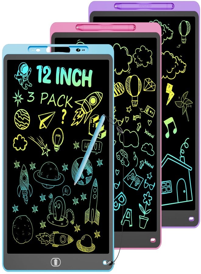 Electight 3 Pack 12 Inch LCD Writing Tablet, Colorful Drawing Tablet for Kids, Eye Care Doodle Board with Lock and Erase FUNC, Birthday Gifts Toys for 3-8 Years Old Boys(Blue, Pink, Purple) - Image 1